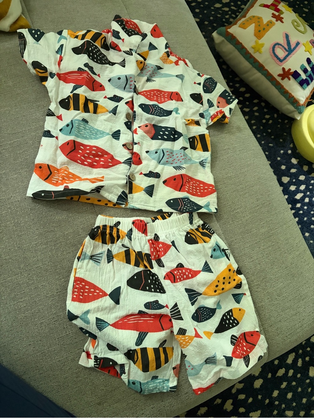 Kids Two-Piece Fish Print Set - Colorful Fish Pattern